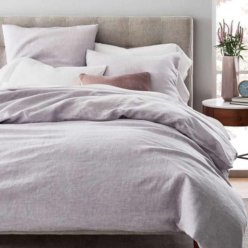 Belgian Flax Linen Melange Duvet Cover & Pillowcases Pale Lilac
